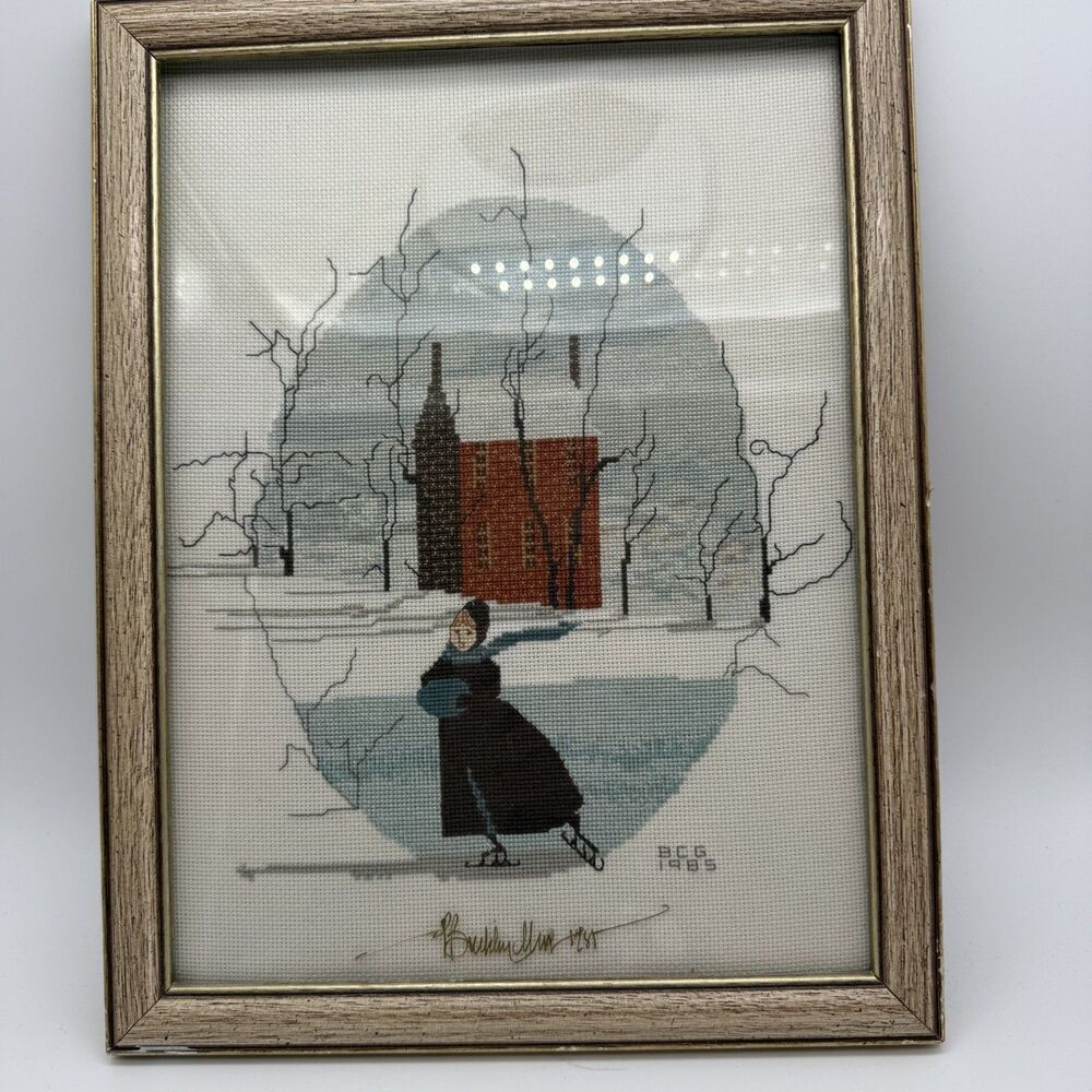 P Buckley Moss - Solitary Skater - Signed Glass 13x10" 1985 READ